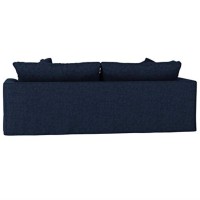 Sunset Trading Newport Slipcovered Recessed Fin Arm 94 Sofa | Stain Resistant Performance Fabric | 4 Throw Pillows | Navy Blue