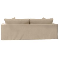 Sunset Trading Newport Slipcovered Recessed Fin Arm 94 Sofa | Stain Resistant Performance Fabric | 4 Throw Pillows | Tan