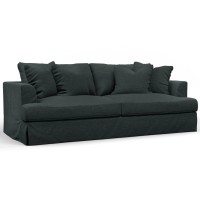 Sunset Trading Newport Slipcovered Recessed Fin Arm 94 Sofa | Stain Resistant Performance Fabric | 4 Throw Pillows | Dark Gray