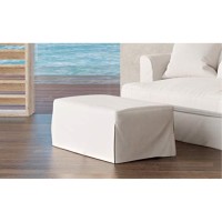 Sunset Trading Newport Slipcovered 44 Wide Ottoman | Stain Resistant Performance Fabric | White