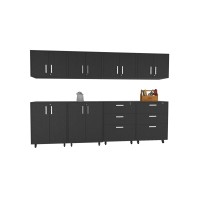 Burton 8 Piece Garage Set, 4 Wall Cabinets + 2 Storage Cabinets + 2 Drawer Cabinets, Black