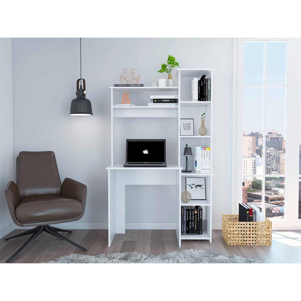 Tuhome Versalles Desk, Two Superior Shelve, Countertop Desk, Five Shelves, White, For Office