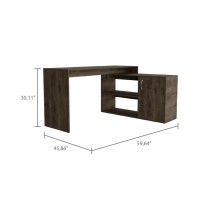 Tuhome Axis Desk, Countertop Desk, Two Internal Shelves, One Door Cabinet, Two Open Shelves, Dark Brown, For Livingroom