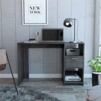 Tuhome Omma Computer Desk, One Drawer, Countertop Table, Two Shelves, Grey Oak, For Office