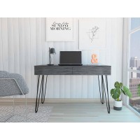 Tuhome Mumbai Desk , Four Legs, Two Drawers, Countertop, Grey Oak, For Office