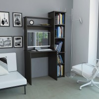 Tuhome Versalles Desk, Two Superior Shelve, Countertop Desk, Five Shelves,Black, For Office