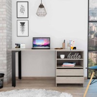 Tuhome Malaui 120 Desk, Countertop Desk, Two Legs, Two Drawers, Two Shelves-Light Grey, For Office