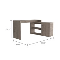 Tuhome Axis Desk, Countertop Desk, Two Internal Shelves, One Door Cabinet, Two Open Shelves, Light Grey, For Livingroom