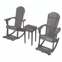 Zero Gravity Collection Dark Gray Adirondack Rocking Chair With Built-In Footrest Set Of 2 Rocking Chairs And 1 End Table