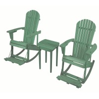 Zero Gravity Collection Sea Green Adirondack Rocking Chair With Built-In Footrest Set Of 2 Rocking Chairs And 1 End Table
