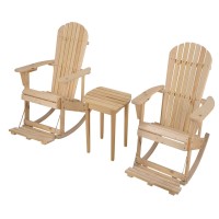 Zero Gravity Collection Natural Adirondack Rocking Chair With Built-In Footrest Set Of 2 Rocking Chairs And 1 End Table