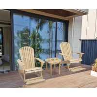 Zero Gravity Collection Natural Adirondack Rocking Chair With Built-In Footrest Set Of 2 Rocking Chairs And 1 End Table