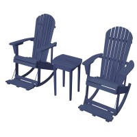 Zero Gravity Collection Navy Blue Adirondack Rocking Chair With Built-In Footrest Set Of 2 Rocking Chairs And 1 End Table