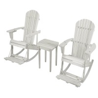 Zero Gravity Collection White Adirondack Rocking Chair With Built-In Footrest Set Of 2 Rocking Chairs And 1 End Table