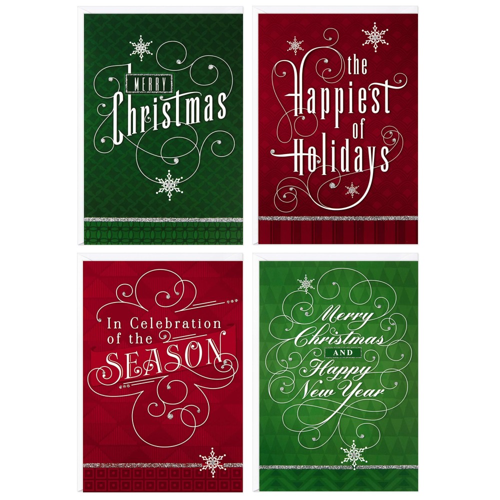 Hallmark Image Arts Christmas Boxed Cards Assortment Elegant Lettering 4 Designs 24 Cards With Envelopes