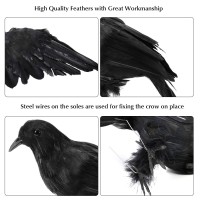 Websun Halloween Crow Decorations 5 Pack Realistic Handmade Black Feather Crows Prop Fly And Stand Crows Ravens For Outdoors An