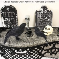 Websun Halloween Crow Decorations 5 Pack Realistic Handmade Black Feather Crows Prop Fly And Stand Crows Ravens For Outdoors An