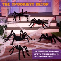 Joyin 5 Packs Halloween Decorations Outdoor Giant Spiders Large Black Spider Set Halloween Decor Outside Fake Hairy Spiders Wi