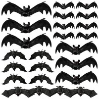 Mgparty Halloween Hanging Bats 24 Pcs Realistic Scary Rubber Bats For Halloween Outdoor Indoor Yard Home Window Door Wall Decorations Halloween Party Decorations With 5 Size