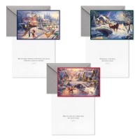 Hallmark Thomas Kinkade Boxed Christmas Cards Assortment Mickey Mouse 3 Designs 24 Cards With Envelopes