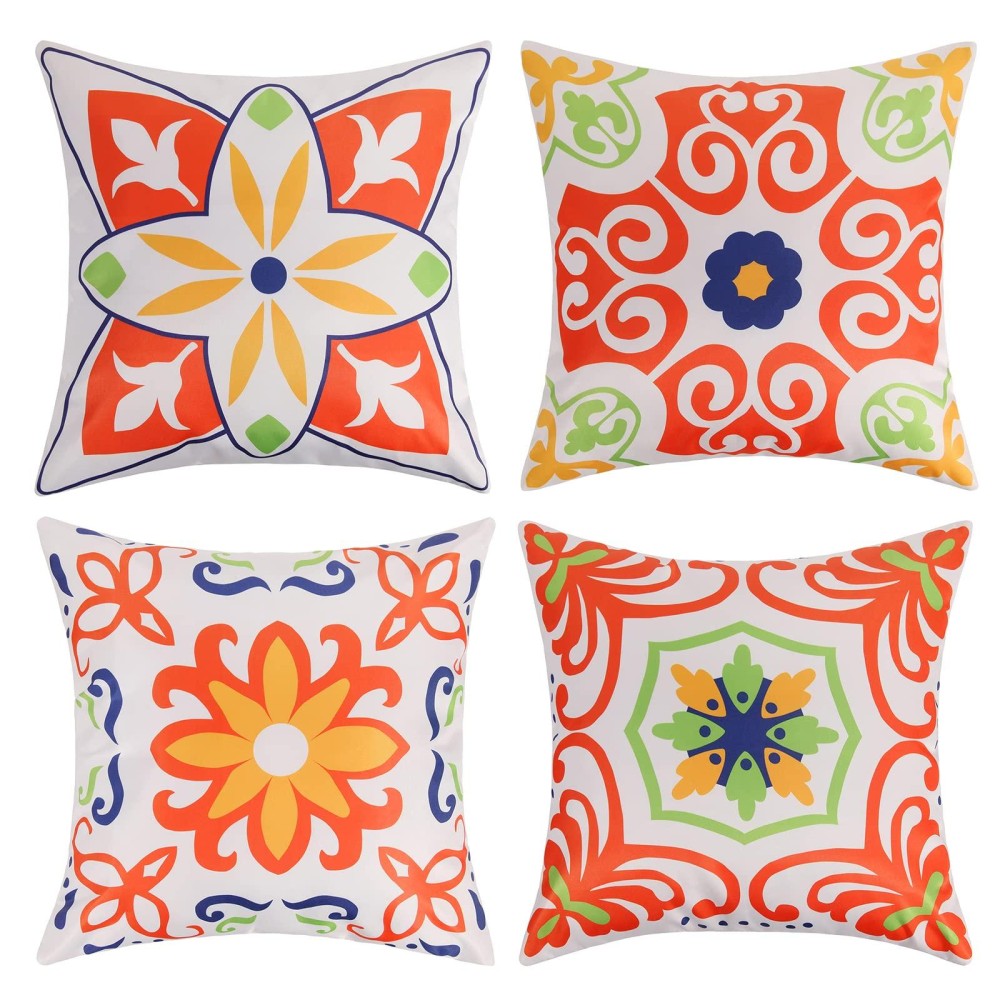 Pyonic Outdoor Waterproof Throw Pillow Covers For Patio Furniture Decorative Boho Pillow Covers 18X18 Floral Printed For Patio T