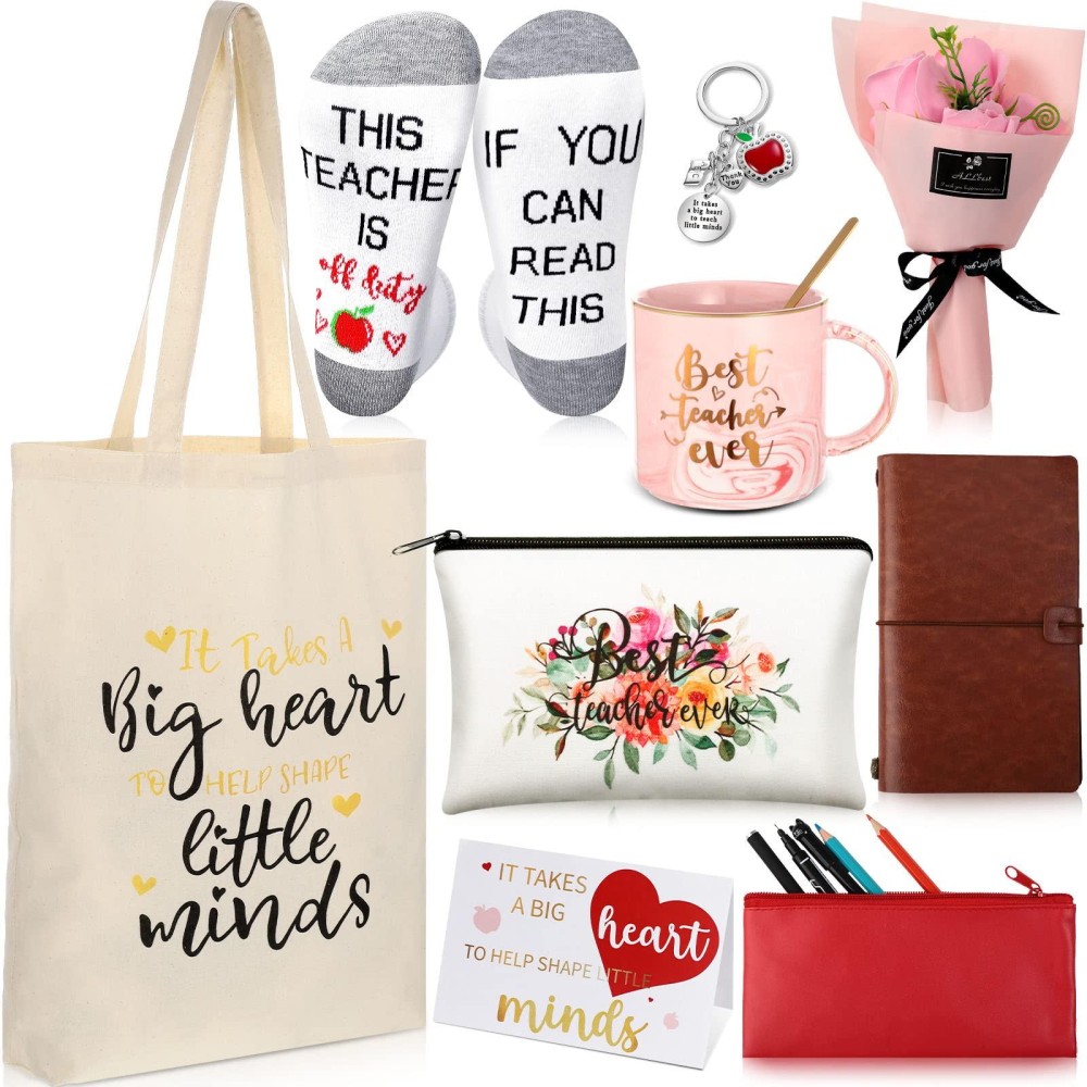 Spiareal Pieces Best Teacher Appreciation Gift Sets For Women Teacher Christmas Gifts Basket Pink Marble Mugs Notebooks Pencil C