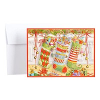 Caspari Stockings On The Mantle Advent Calendar Greeting Card 2 Cards Envelopes