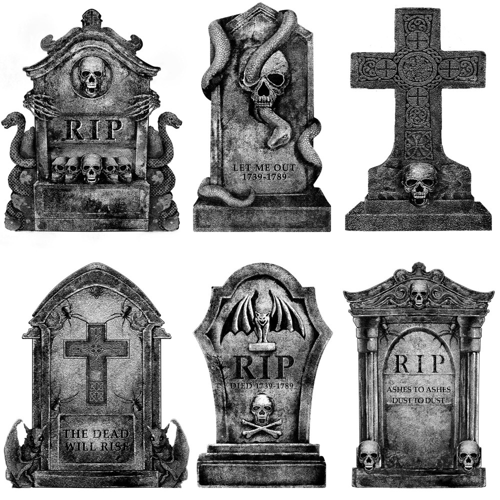 Halloween Decorations Outdoor Graveyard Tombstones 6Ct Large Tombstones Halloween Decor Yard Signs With Stakes 16 Tall Reali