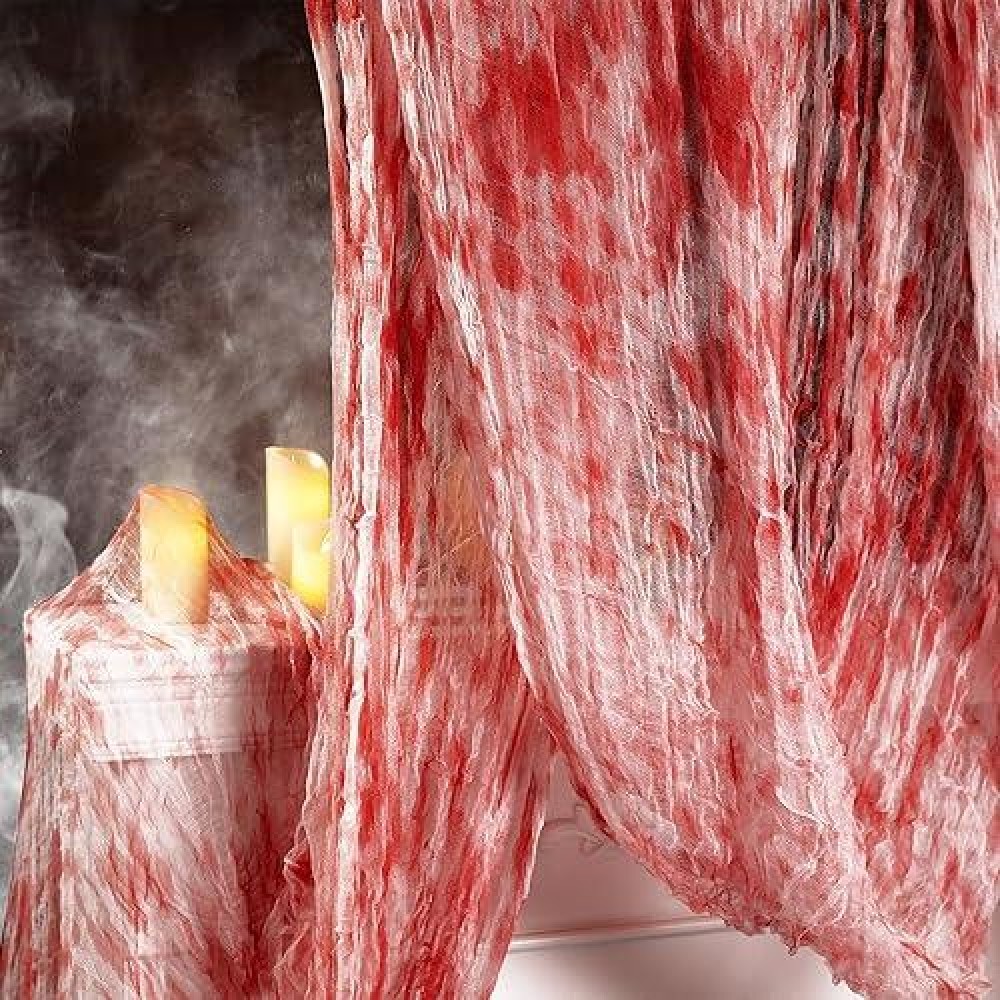 Watayo 315 X 85 Inch Halloween Creepy Blood Cloth Scary Spooky Cloth With Bloody Prints Windows Doorways Cover Gauze For Hal