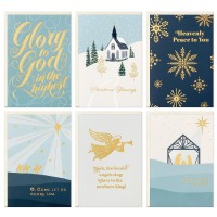 Hallmark Religious Christmas Card Assortment Heavenly Peace 36 Cards And Envelopes Dusty Blue And Gold Foil