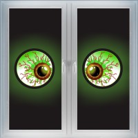 Preboun 2 Pcs Halloween Green Eyes Window Decoration Scary Halloween Window Silhouette Spooky Halloween Window Cover Halloween C