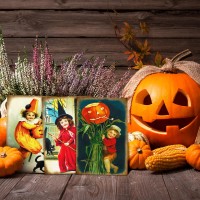 Nuanchu Vintage Halloween Postcards 80 Pieces Pumpkin Theme Suitable For Halloween Party