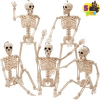 Joyin 5 Pcs Posable Halloween Skeletons 16 Inches Full Body Posable Joints Hanging Skeletons For Graveyard Decorations Haunted