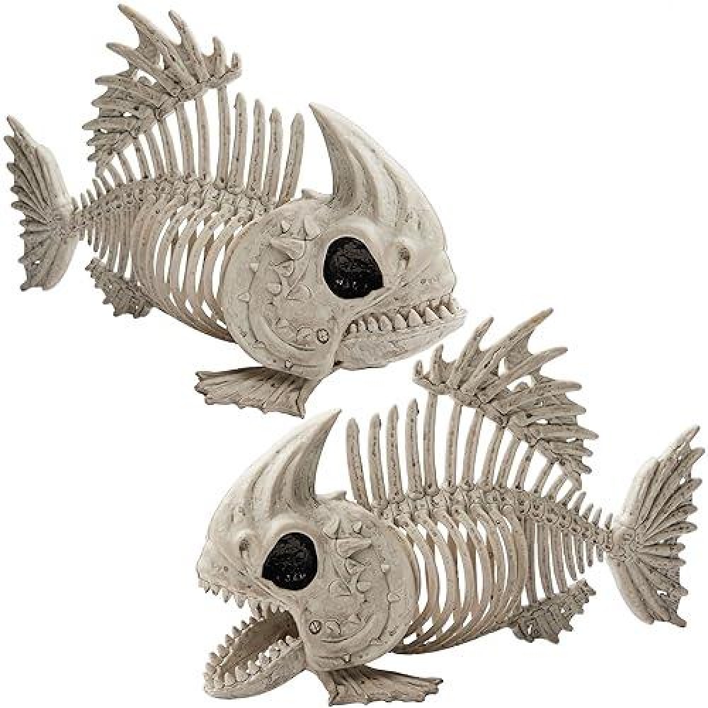 Joyin 2 Pcs 95 Halloween Poseable Fish Skeleton Decor Animal Plastic Bones With Posable Joints For Halloween Indoor Outdoor De