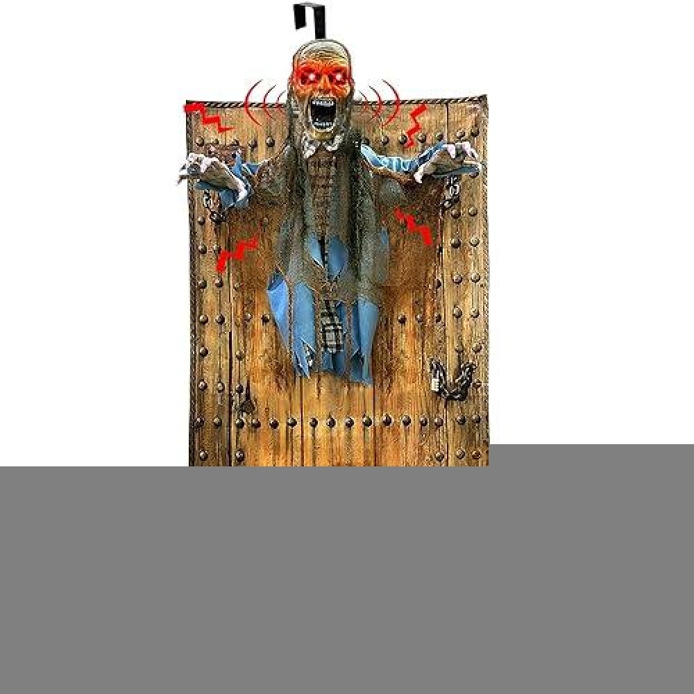 [ Hanging Door Design ] 76'' Halloween Outdoor Decorations Animatronic Zombie Ghost With Light Up Red Eye Shake Effect  Creepy Sound Activated Halloween Posable Haunted House Prop For Front Door Decor