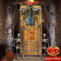 [ Hanging Door Design ] 76'' Halloween Outdoor Decorations Animatronic Zombie Ghost With Light Up Red Eye Shake Effect  Creepy Sound Activated Halloween Posable Haunted House Prop For Front Door Decor