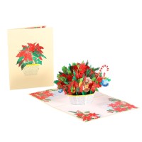 Pop Up Christmas Card  Handmade 3D Poinsettia Basket Christmas Popup Greeting Cards For Winter  Holidays  Xmas Gift  Merry Christmas Card 6