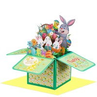 D24Time Easter Pop Up Cards For Kids 3D Happy Easter Eggs Bunny Basket Chicks Flower Greeting Card With Envelopes Spring Greetin