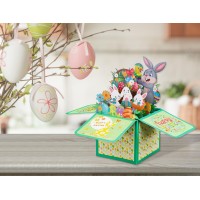 D24Time Easter Pop Up Cards For Kids 3D Happy Easter Eggs Bunny Basket Chicks Flower Greeting Card With Envelopes Spring Greetin