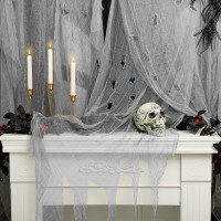 Runnico 600X36 Inch Large Size Gray Halloween Creepy Gauze Cloth Decoration Spooky Fabric Cloth Halloween Haunted Cheesecloth Fo