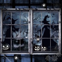 Preboun 2 Pcs Halloween Window Decoration Scary Witch Halloween Window Silhouette Horror Halloween Window Cover Halloween Curtai