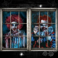 Preboun 2 Pcs Clown Halloween Window Decoration Scary Halloween Window Silhouette Horror Halloween Window Cover Halloween Curtai