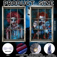 Preboun 2 Pcs Clown Halloween Window Decoration Scary Halloween Window Silhouette Horror Halloween Window Cover Halloween Curtai