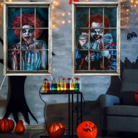 Preboun 2 Pcs Clown Halloween Window Decoration Scary Halloween Window Silhouette Horror Halloween Window Cover Halloween Curtai