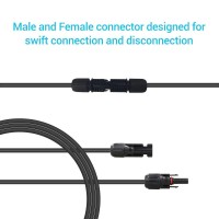 Renogy 15Ft 10Awg Solar Extension Cable With Female And Male Connectors 1 Piece Single Black