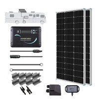 Renogy 200 Watts 12 Volts Monocrystalline Rv Solar Panel Kit With Adventurer 30A Lcd Pwm Charge Controller And Mounting Brackets