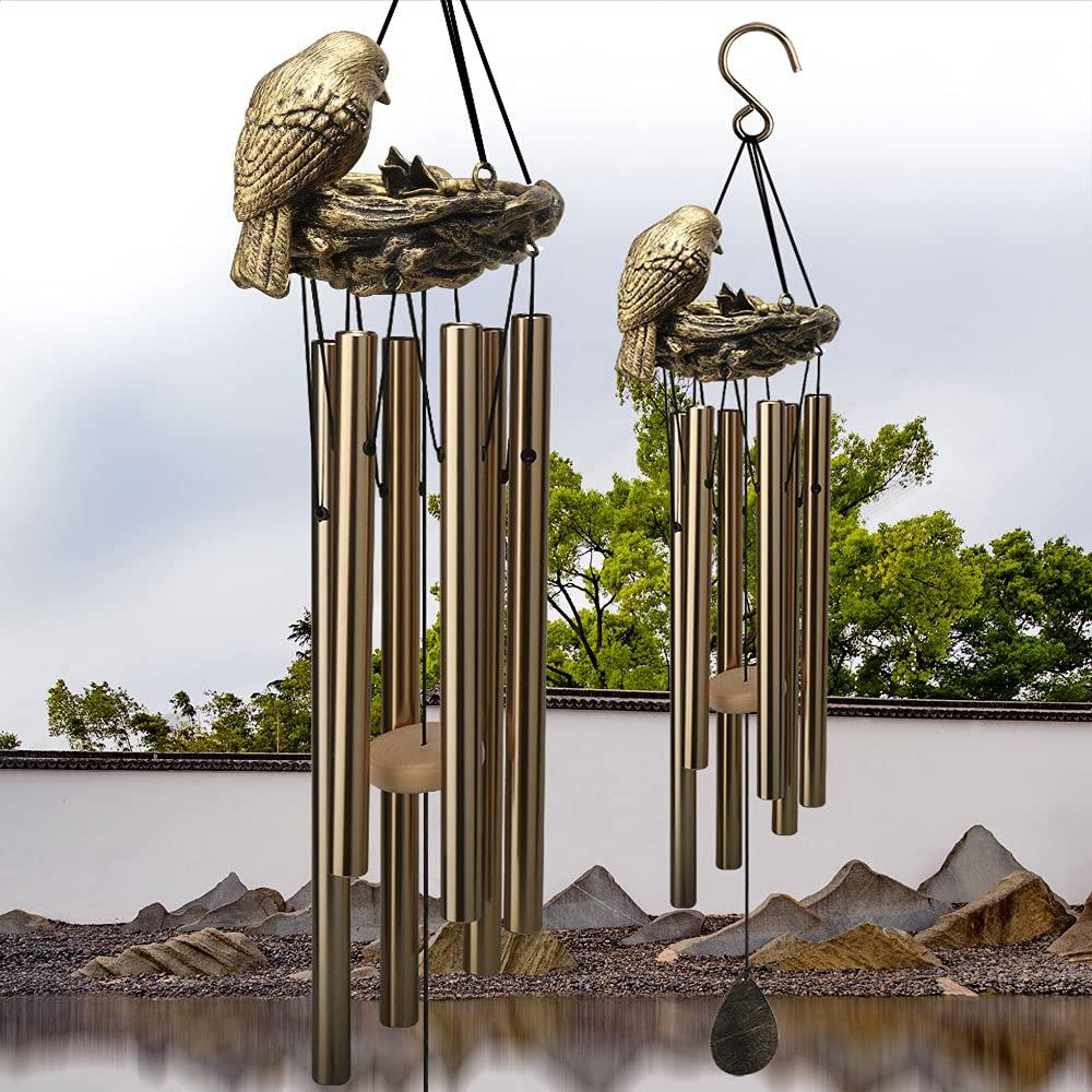 Ylyycc Wind Chime 25Metal Bronze Memorial Wind Chime Wind Chimes For Outside Unique Bird Nest Wind Chimes With 6 Tuned Tubes Soo