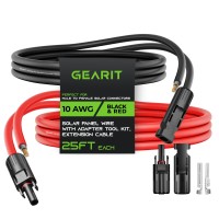 Gearit 10Awg Solar Extension Cable 25Ft Black 25Ft Red Male To Female Solar Connectors With Adapter Tool Kit Solar Panel Re