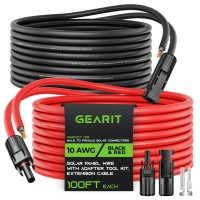 Gearit 10Awg Solar Extension Cable 100Ft Black 100Ft Red Male To Female Solar Connectors With Adapter Tool Kit Solar Panel