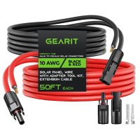 Gearit 10Awg Solar Extension Cable 50Ft Black 50Ft Red Male To Female Solar Connectors With Adapter Tool Kit Solar Panel Re